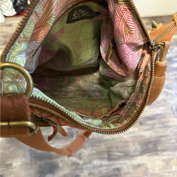 The sak crossbody BoHo hippie leather and cloth multi pocket purse - Picture 5 of 8